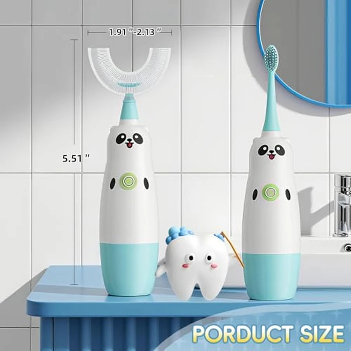 Kids U-Shaped Electric Toothbrush with 2 Brush Heads, Toddlers Sonic with 360 Degree Cleaning, Soft Bristles, Battery Included, IPX7 Waterproof, Cute cartoon for Girls and Boys, Ages 8-13 (Blue) by Meqtpomy - Image 6