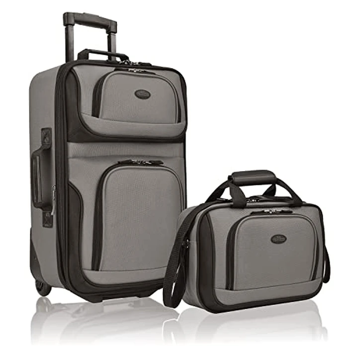 U.S. Traveler Rio Lightweight Softside Rolling Carry-on Suitcase, 2-Wheel Set, Grey by U.S. Traveler - Used - Like New condition - US$44.38