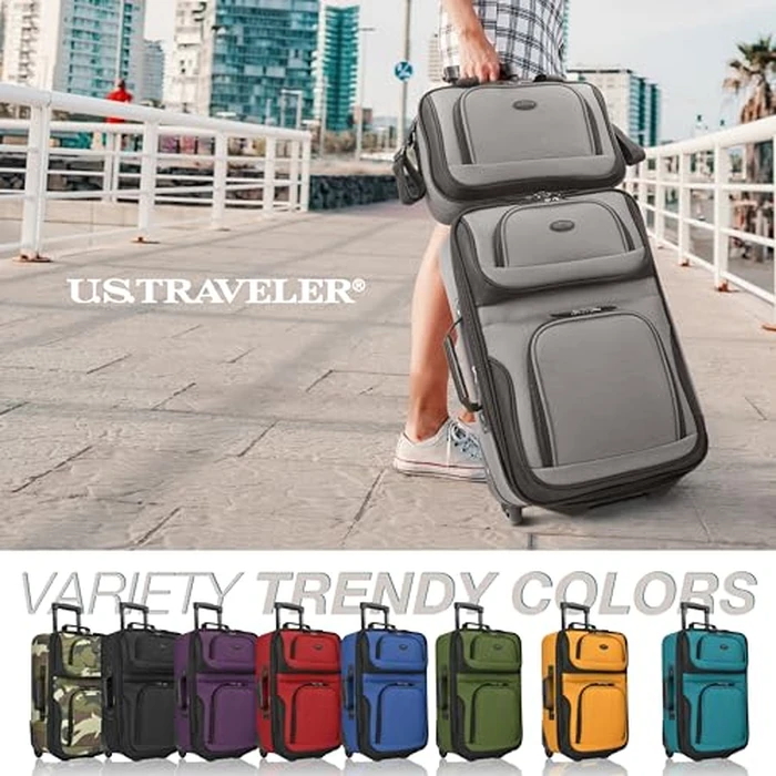 U.S. Traveler Rio Lightweight Softside Rolling Carry-on Suitcase, 2-Wheel Set, Grey by U.S. Traveler - Image 2