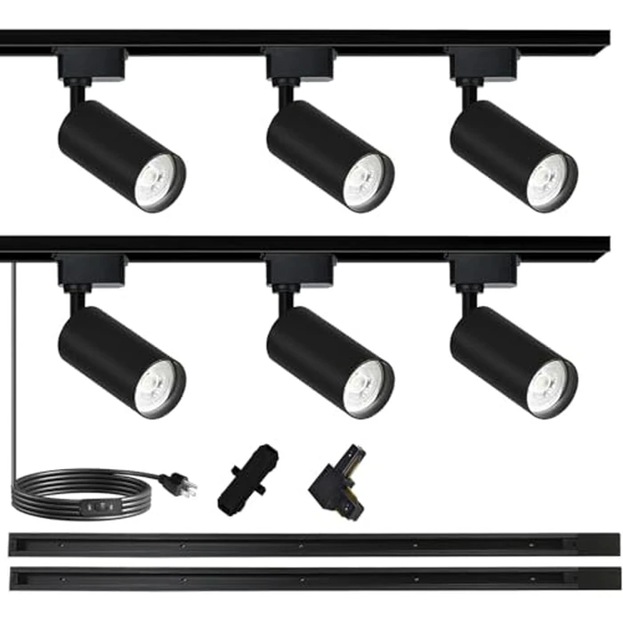 Yuemegou J&L Type LED Track Lighting Kit, Track Lighting 6 Heads Cool Light 6000K 25W 2700lm High Brightness Dimmable Track Lighting System with 9.8ft Track Rail,Adjustable Angle Light Heads by Yuemegou - Used - Like New condition - US$62.84