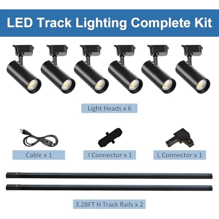 Yuemegou J&L Type LED Track Lighting Kit, Track Lighting 6 Heads Cool Light 6000K 25W 2700lm High Brightness Dimmable Track Lighting System with 9.8ft Track Rail,Adjustable Angle Light Heads by Yuemegou - Image 2