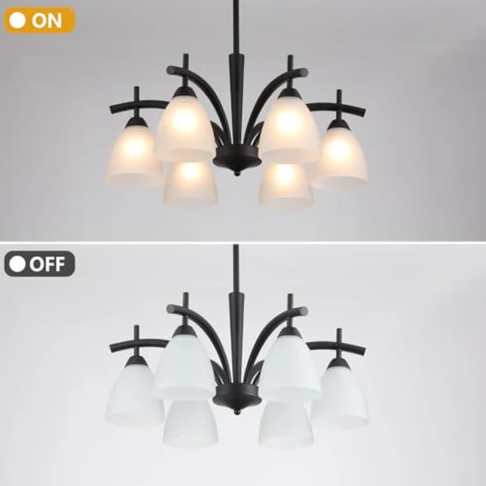 Q&S Modern Farmhouse Black Frosted Glass Chandelier Rustic Kitchen Light Fixtures 6 Lights for Dining Room Living Room Foyer Entryway Bedroom UL Listed D25.6 Inches by Q&S - Image 7