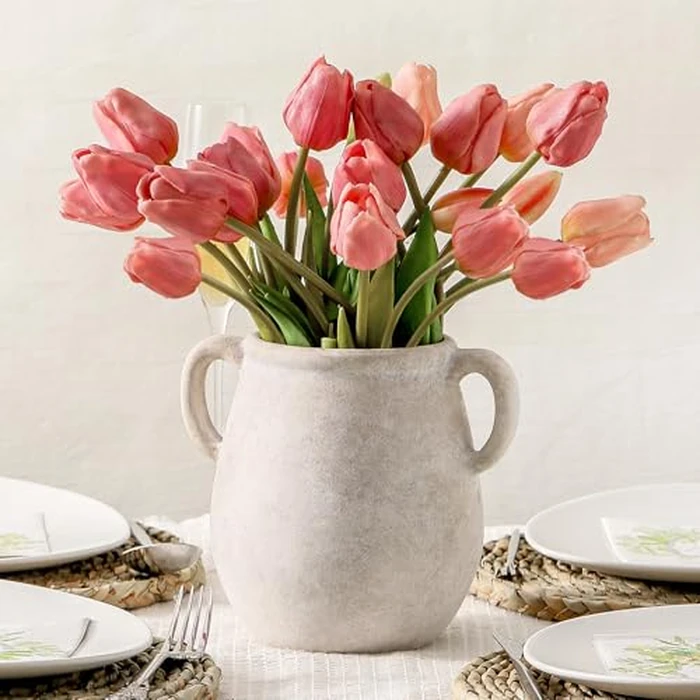 Ceramic Flower Vase Home Decor - White Rustic Table Flowers Vases Living Room Bedroom Plant Decoration Modern Farmhouse Vintage for Kitchen Shelf Office Coffee Dining Desk House Women (7.1" Rustic) by Vanselia - Used - Acceptable condition