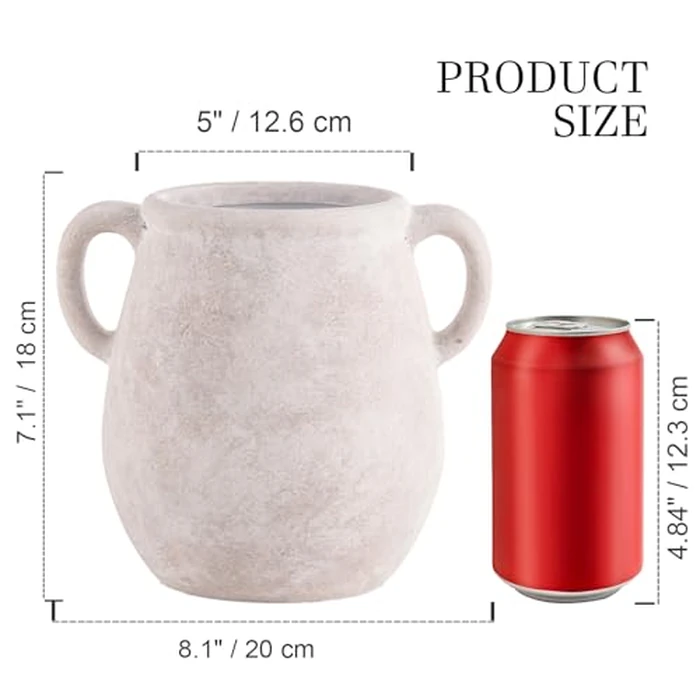 Ceramic Flower Vase Home Decor - White Rustic Table Flowers Vases Living Room Bedroom Plant Decoration Modern Farmhouse Vintage for Kitchen Shelf Office Coffee Dining Desk House Women (7.1" Rustic) by Vanselia - Image 2