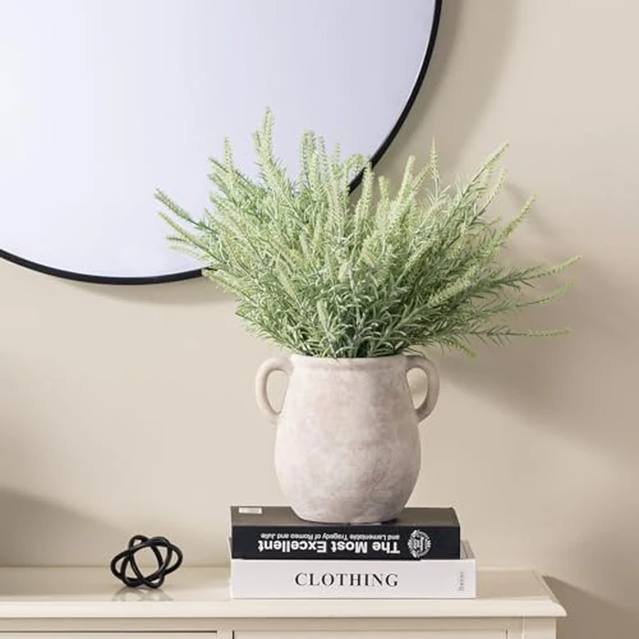 Ceramic Flower Vase Home Decor - White Rustic Table Flowers Vases Living Room Bedroom Plant Decoration Modern Farmhouse Vintage for Kitchen Shelf Office Coffee Dining Desk House Women (7.1" Rustic) by Vanselia - Image 5