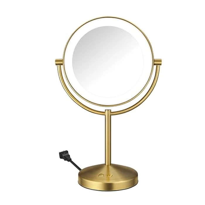 Conair Lighted Makeup Mirror, Double-Sided LED Vanity Mirror with 1X/10X Magnification, 3 Light Settings, 3 Modes, 360 degrees Rotation, Brushed Brass Finish by Conair - Used - Acceptable condition - CA$64.26
