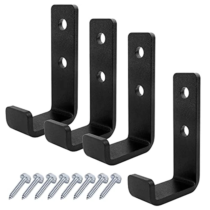 OTTFF 4 Pack 1-5/8" Heavy Duty Steel J Hook, Wall Mount Utility Hook for Hanging Home Gym Garage Storage, Black, Load 154 lbs by OTTFF - Used - Like New condition - US$15.93