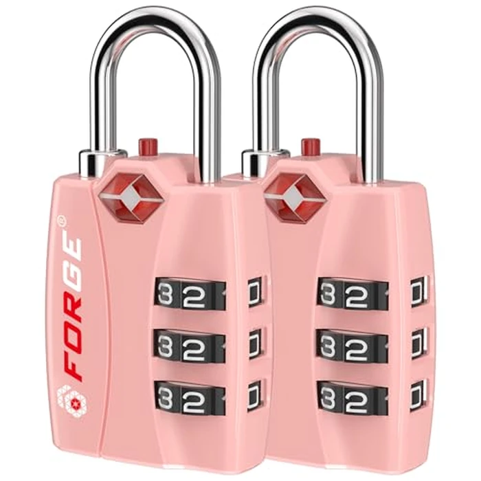 Forge Open Alert TSA Approved Luggage Locks - 3 Digit Combination, Easy Read Dials, Zinc Alloy Body - Ideal Travel Lock for Luggage, Suitcases, Bags & Toolboxes. Pink 2 Locks. by Forge - Used - Like New condition - US$12.90