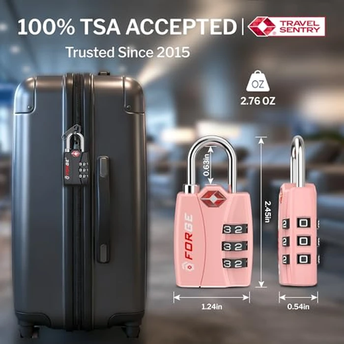 Forge Open Alert TSA Approved Luggage Locks - 3 Digit Combination, Easy Read Dials, Zinc Alloy Body - Ideal Travel Lock for Luggage, Suitcases, Bags & Toolboxes. Pink 2 Locks. by Forge - Image 2