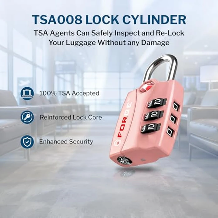 Forge Open Alert TSA Approved Luggage Locks - 3 Digit Combination, Easy Read Dials, Zinc Alloy Body - Ideal Travel Lock for Luggage, Suitcases, Bags & Toolboxes. Pink 2 Locks. by Forge - Image 3
