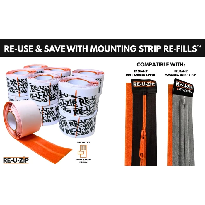 RE-U-ZIP Self-Closing Magnetic Dust Barrier Entry Strip, Hands-Free Zipper Alternative for Plastic Sheeting, Reusable, Custom Placement & Works Under Negative Air, 3-Pack by RE-U-ZIP - Image 8