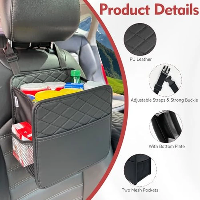 Witaxima Upgrade Car Seat Organizer Backseat with Storage Pockets, Multipurpose Car Organizer Hanging, Car Trash Bag Can,Premium PU Leather Garbage Can 2.14 Gallon Large Capacity, Black. by Witaxima - Image 2