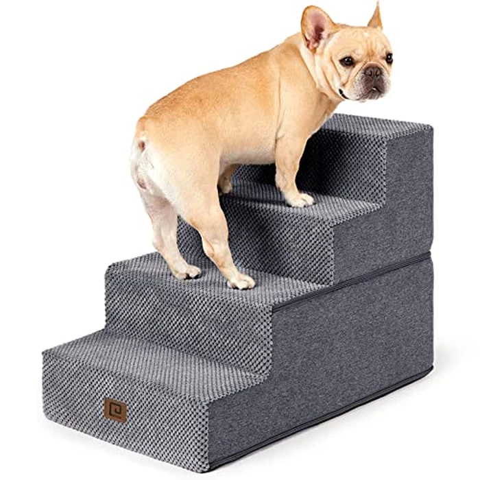 EHEYCIGA Dog Stairs for Bed 18" H, 4-Step Dog Steps for High Bed, Pet Steps for Small Dogs and Cats, Non-Slip Balanced Pet Ramp Indoor, Grey by EHEYCIGA - Image 1
