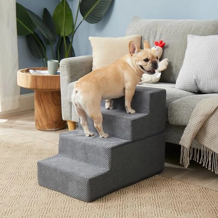 EHEYCIGA Dog Stairs for Bed 18" H, 4-Step Dog Steps for High Bed, Pet Steps for Small Dogs and Cats, Non-Slip Balanced Pet Ramp Indoor, Grey by EHEYCIGA - Image 4