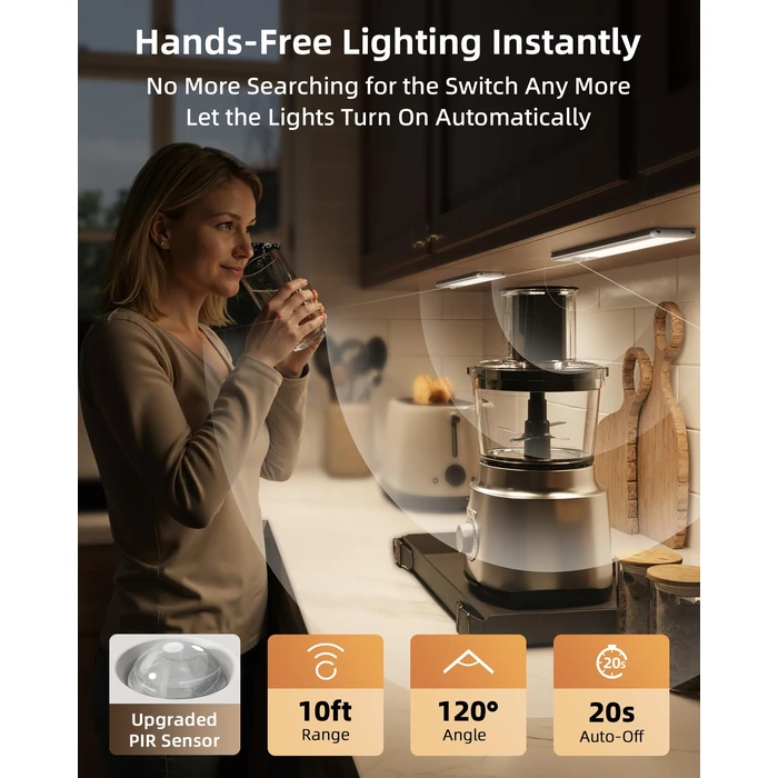 EZVALO 8" Under Cabinet Lighting, 2400mAh Rechargeable Motion Sensor Light Indoor, Mini & Slim Design, 3 Color Temps, Dimmable Magnetic Wireless Closet Lights for Kitchen, Pantry, Stairs (2 Pack) by EZVALO - Image 2