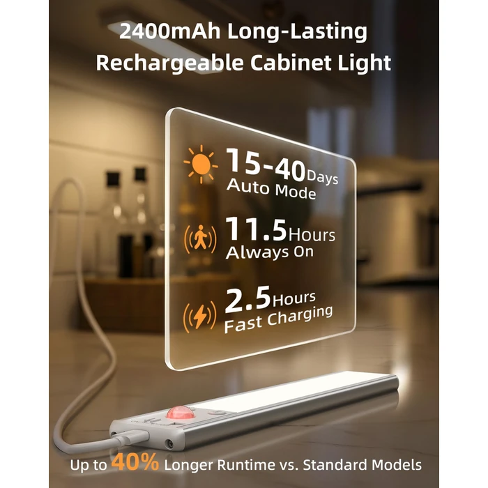 EZVALO 8" Under Cabinet Lighting, 2400mAh Rechargeable Motion Sensor Light Indoor, Mini & Slim Design, 3 Color Temps, Dimmable Magnetic Wireless Closet Lights for Kitchen, Pantry, Stairs (2 Pack) by EZVALO - Image 3