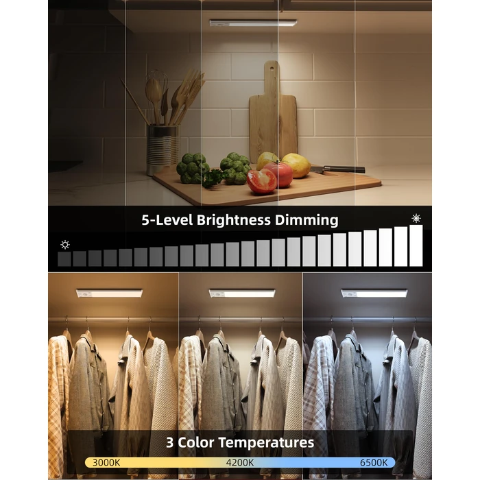 EZVALO 8" Under Cabinet Lighting, 2400mAh Rechargeable Motion Sensor Light Indoor, Mini & Slim Design, 3 Color Temps, Dimmable Magnetic Wireless Closet Lights for Kitchen, Pantry, Stairs (2 Pack) by EZVALO - Image 4