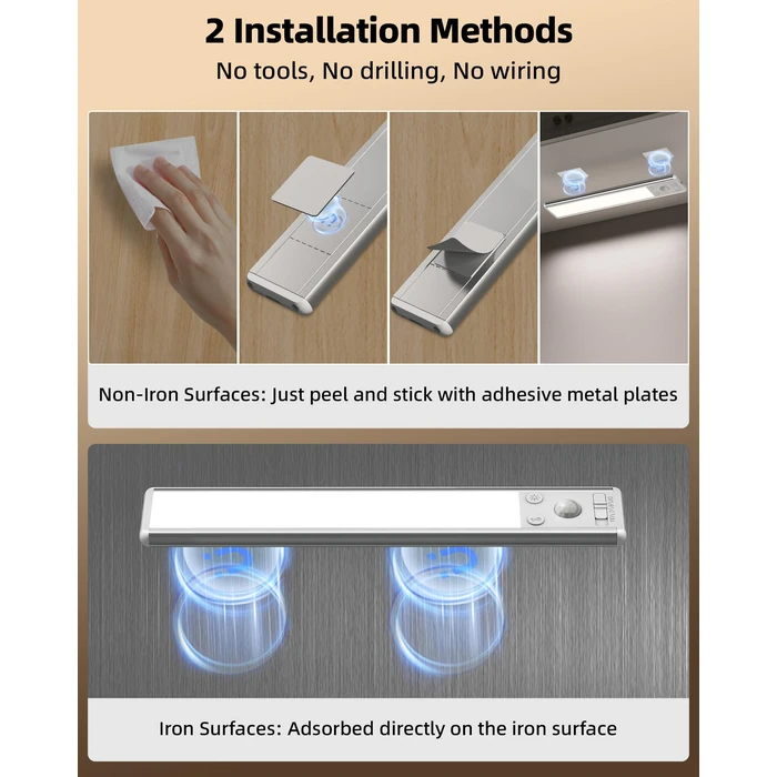 EZVALO 8" Under Cabinet Lighting, 2400mAh Rechargeable Motion Sensor Light Indoor, Mini & Slim Design, 3 Color Temps, Dimmable Magnetic Wireless Closet Lights for Kitchen, Pantry, Stairs (2 Pack) by EZVALO - Image 7