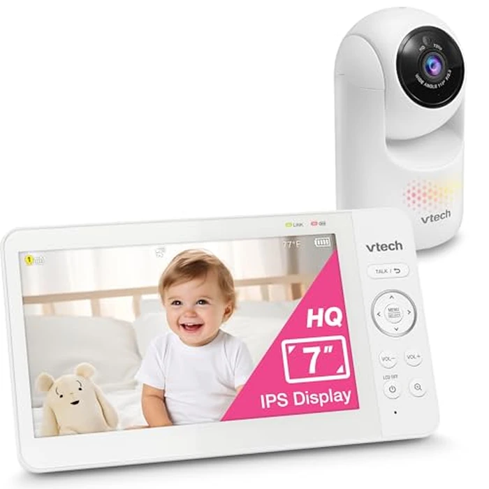 VTech Advanced HQ Max 7" Digital Video Baby Monitor with Pan-Tilt-Zoom, Night Light, Long Range, 2-WayTalk, Display, and Lullabies, No WiFi, White by VTech - Image 1