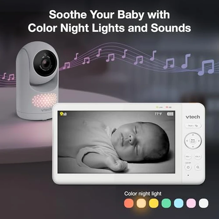 VTech Advanced HQ Max 7" Digital Video Baby Monitor with Pan-Tilt-Zoom, Night Light, Long Range, 2-WayTalk, Display, and Lullabies, No WiFi, White by VTech - Image 4