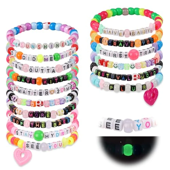 SMAODSGN 16Pcs Music Bracelets Set Glow In The Dark EDM Music Stretch Bracelets Multi Color Beaded Cuff Music Party Favor for Women Men EDM Party Music Festival by SMAODSGN - Used - Like New condition
