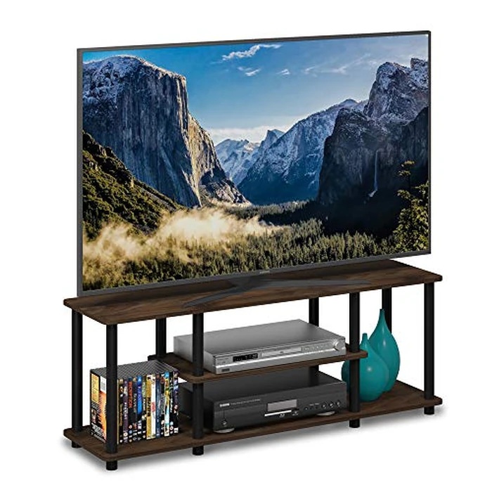 Furinno Turn-N-Tube No Tools 3D 3-Tier Entertainment TV Stand up to 50 inch TV, Round Tubes, Columbia Walnut/Black by Furinno - Image 1