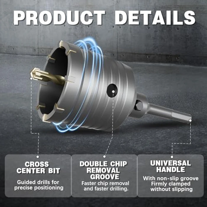 METOTY 4-5/16" Concrete Hole Saw,110mm Masonry Hole Saw, with 220mm SDS Plus Shank Connecting Rod for Concrete Brick Cement Stone Wall Drilling Home Improvement by METOTY - Image 3