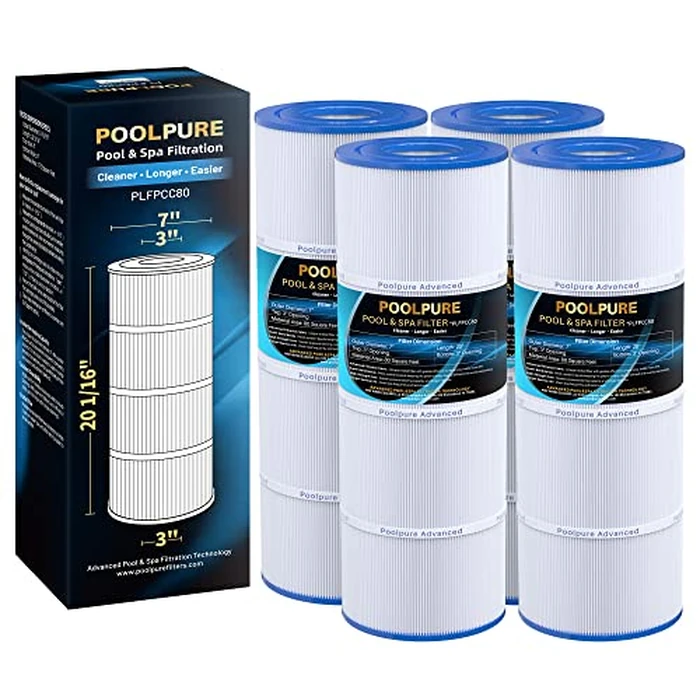 POOLPURE PLFPCC80 Pool Filter Replaces Pentair CCP320, Pleatco PCC80-PAK4, Ultral-A5, Unicel C-7470, R173573, Filbur FC-1976, 178580, 817-0081, Clean and Clear Plus 320, L x OD:20"x 7", 4X80 sq.ft. by POOLPURE - Used - Like New condition - US$135.99