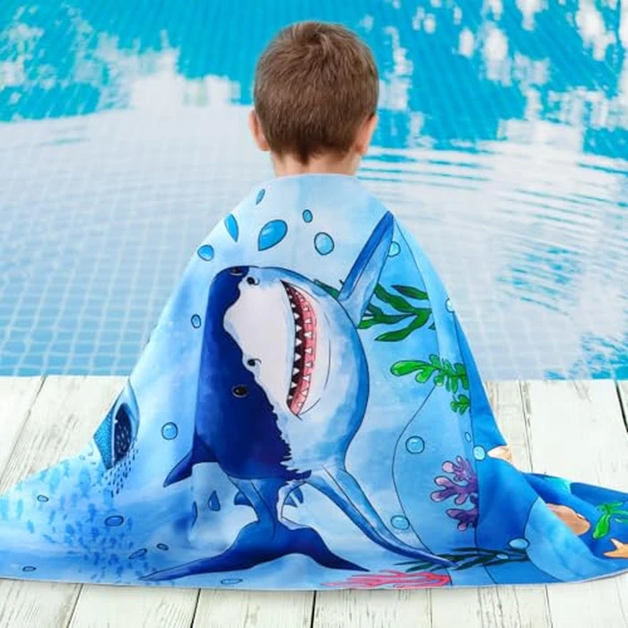 WERNNSAI Shark Kids Beach Towel for Boys-76x150 cm Quick Dry Sand-Free Swim Towels for Boys Super Soft Absorbent Towel, Pool Camping Travel Bath Towel for Outdoor Sports Picnic by WERNNSAI - Image 6