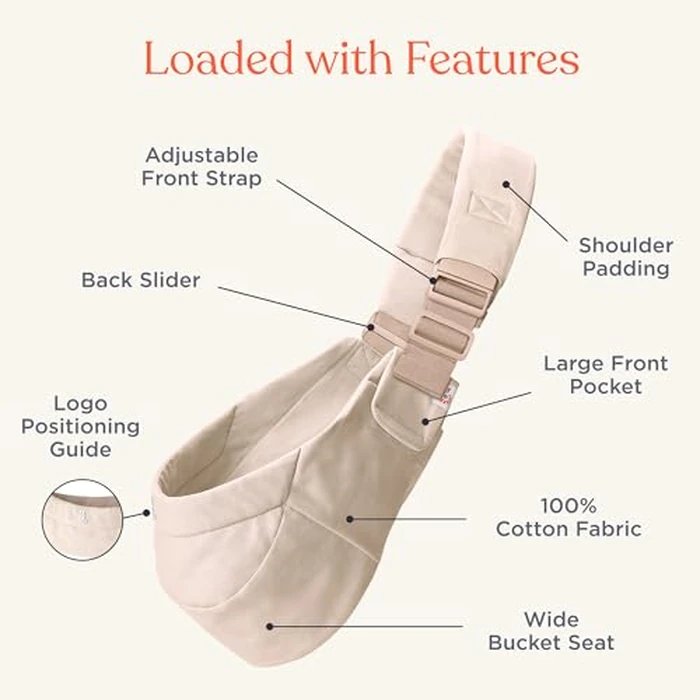 Ergobaby Upsie Sling Baby Carrier for Babies and Toddlers 6-48 Months (17-45 lbs) - 2-Position Ergonomic Baby Carrier with Front Storage Pocket, Hip-Healthy Positioning - Natural Beige by Ergobaby - Image 8