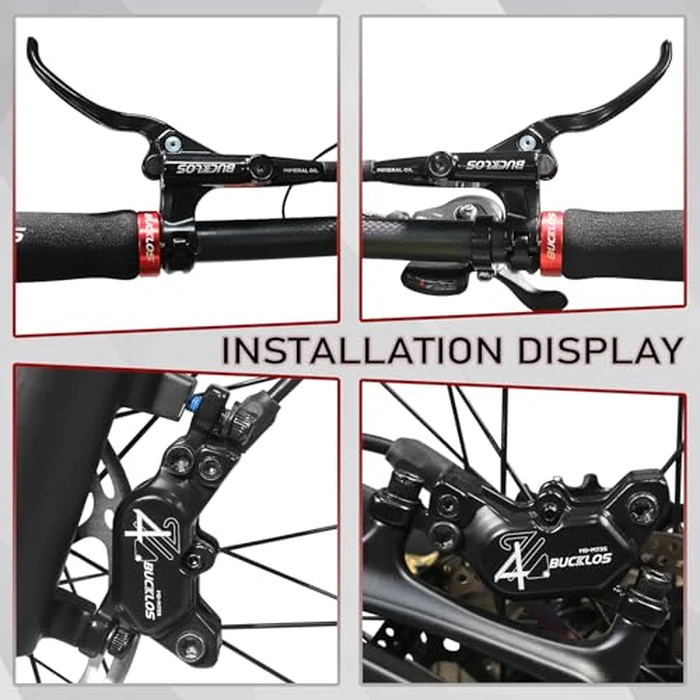 BUCKLOS EBike 2-PIN 4 Pistons Electric Power Off MTB Hydraulic Disc Brake Set,E-Bike Left Front 1150mm Right Rear 1950mm Aluminum Alloy Caliper Lever for ebike/Scooter/Mountain Bike HD-E735(Pre-Bled) by BUCKLOS - Image 6