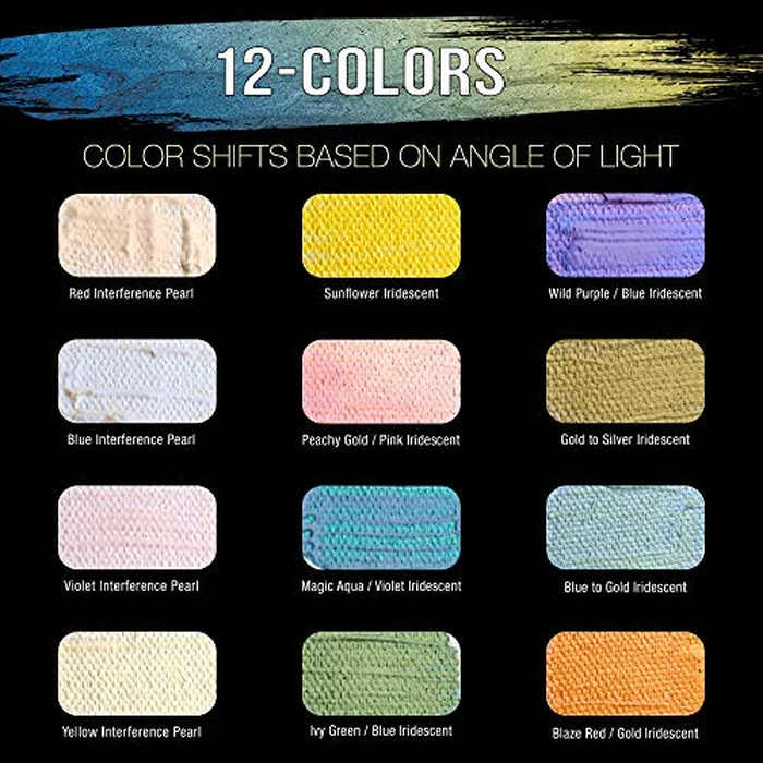 U.S. Art Supply 12-Color Iridescent Acrylic Paint Set Large 75ml Tubes - Luminescent, Chameleon, Color-Shifting Pearl Colors, Crafting Paints - Iridescent Paint Acrylics for Canvas, Wood, Rock, Paper by U.S. Art Supply - Image 3