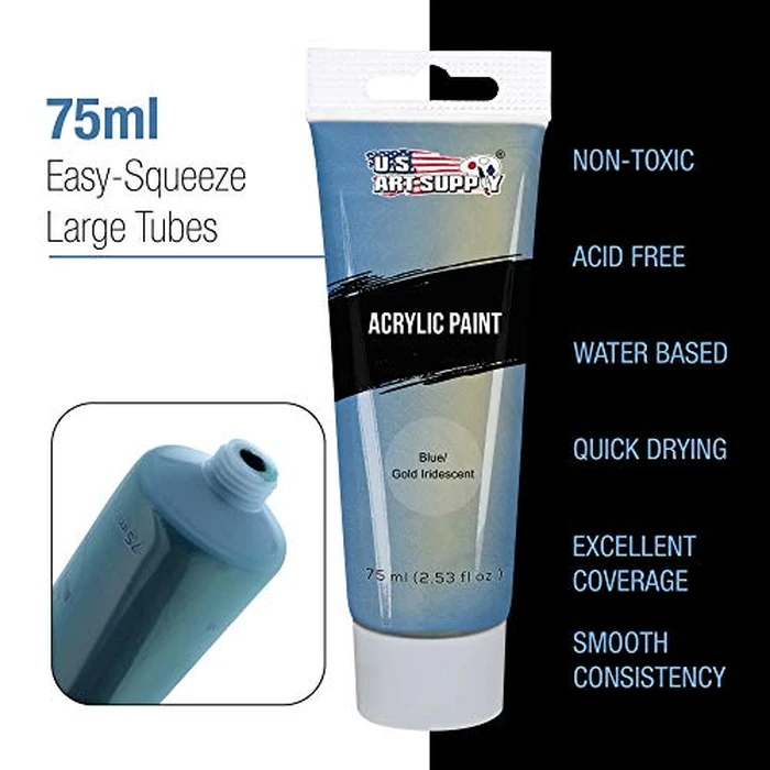 U.S. Art Supply 12-Color Iridescent Acrylic Paint Set Large 75ml Tubes - Luminescent, Chameleon, Color-Shifting Pearl Colors, Crafting Paints - Iridescent Paint Acrylics for Canvas, Wood, Rock, Paper by U.S. Art Supply - Image 4