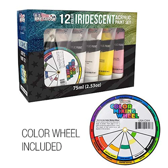 U.S. Art Supply 12-Color Iridescent Acrylic Paint Set Large 75ml Tubes - Luminescent, Chameleon, Color-Shifting Pearl Colors, Crafting Paints - Iridescent Paint Acrylics for Canvas, Wood, Rock, Paper by U.S. Art Supply - Image 5