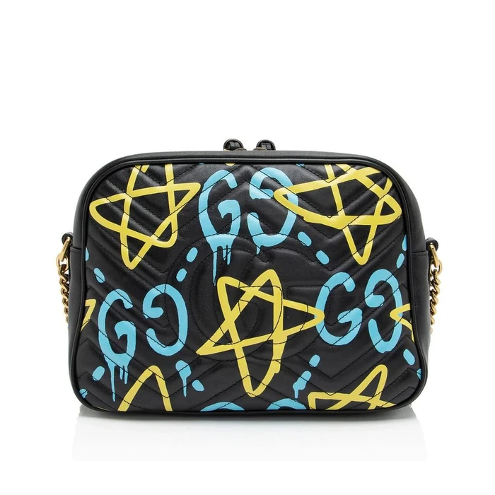 Gucci Matelasse Leather GG Marmont Ghost Medium Shoulder Bag - Leather - Black/Yellow/Blue by Gucci - Image 3
