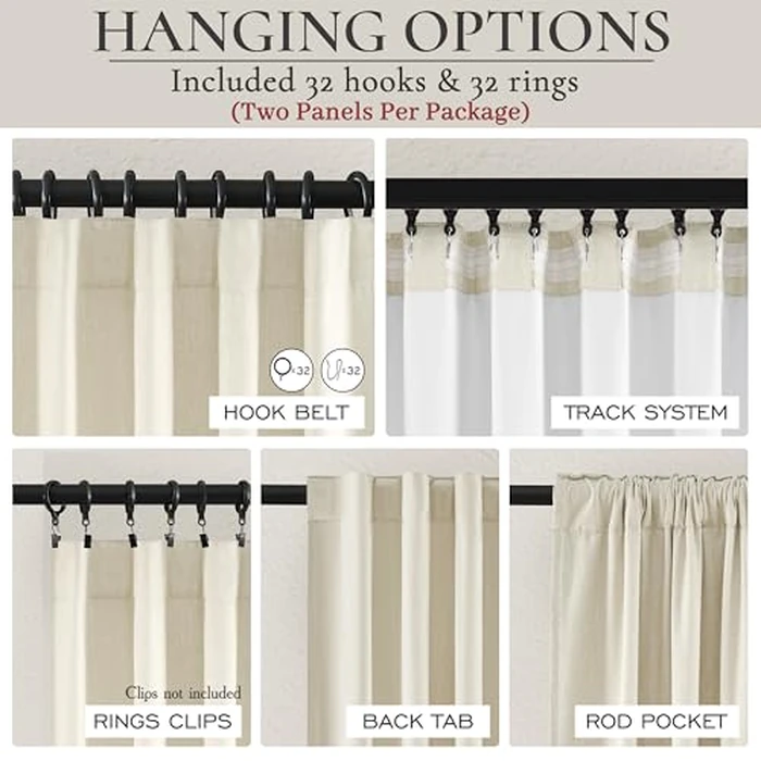 Warm Cream Thick Linen Black Out Curtains 86 Inch Long for Living Room 2 Panels Set, Farmhouse Pleated Room Darkening Window Drapes Insulated Privacy for Kids Bedroom 50"W x 86"L (Rod Pocket Back Tab) by QJmydeco - Image 3