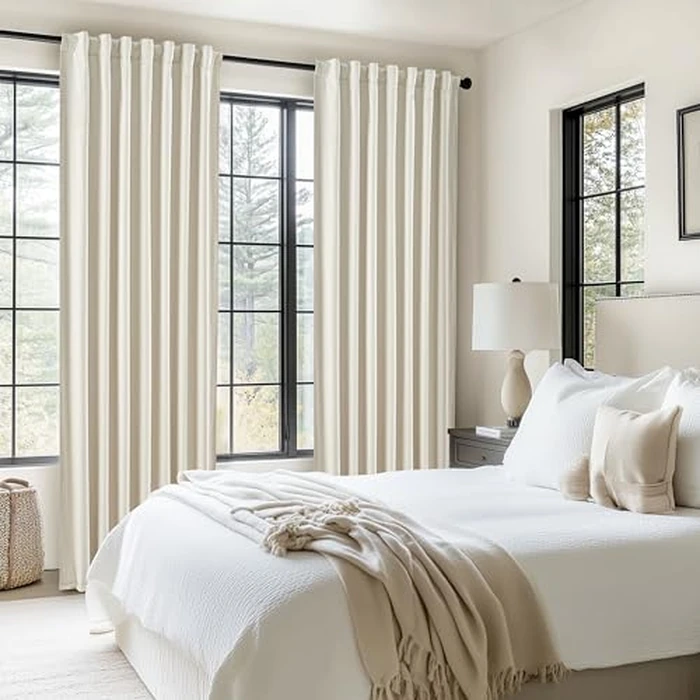 Warm Cream Thick Linen Black Out Curtains 86 Inch Long for Living Room 2 Panels Set, Farmhouse Pleated Room Darkening Window Drapes Insulated Privacy for Kids Bedroom 50"W x 86"L (Rod Pocket Back Tab) by QJmydeco - Image 6