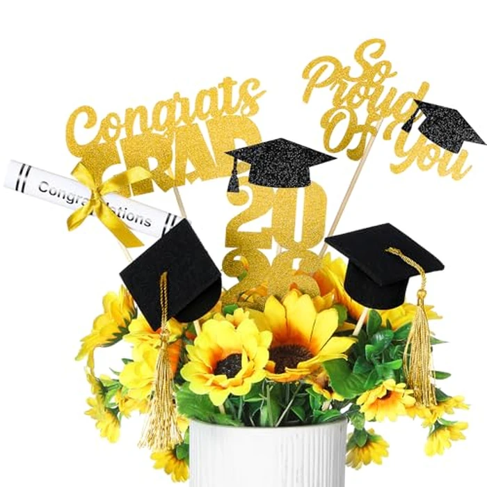 Pinkunn 20 Pcs 2026 Graduation Decorations Class of 2026 Graduation Table Centerpieces Glitter 3D Grad Cap Diploma Cake Topper Easy Assemble for 2026 Grad Party Supplies Decorations(Black) by Pinkunn - Used - Like New condition - US$11.28