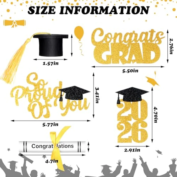 Pinkunn 20 Pcs 2026 Graduation Decorations Class of 2026 Graduation Table Centerpieces Glitter 3D Grad Cap Diploma Cake Topper Easy Assemble for 2026 Grad Party Supplies Decorations(Black) by Pinkunn - Image 2