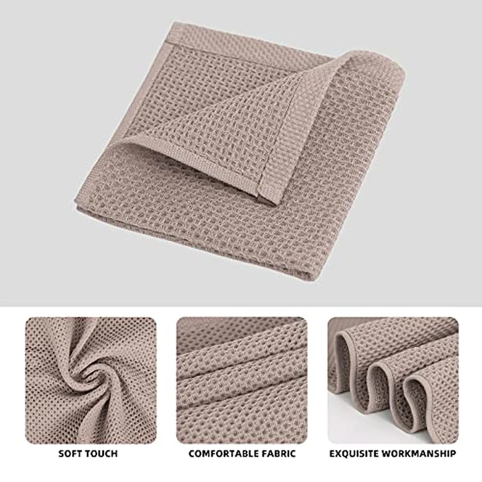 SFTXEY 100% Cotton Kitchen Dish Cloths, 10-Pack Waffle Weave Dish Towels, Ultra Soft Absorbent Quick Drying for Kitchen Towels Set Dish Rags, 12x12 Inches(Brown) by SFTXEY - Image 3
