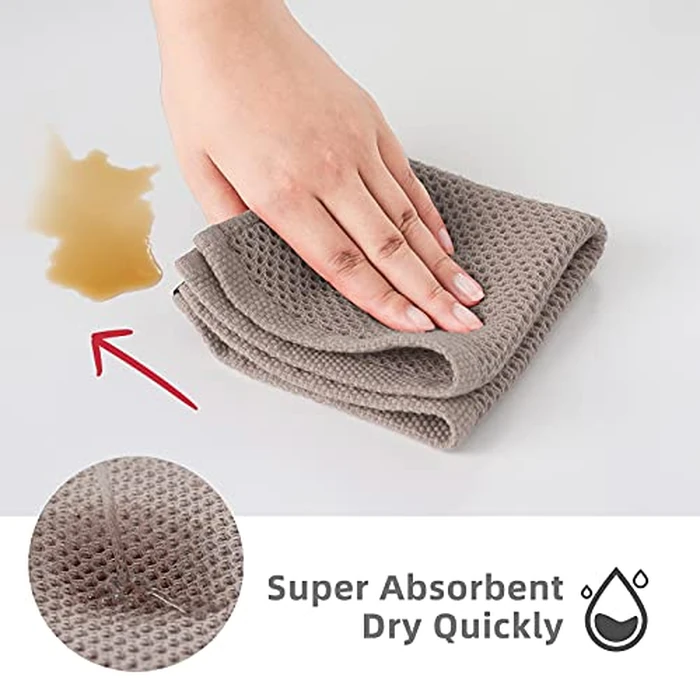 SFTXEY 100% Cotton Kitchen Dish Cloths, 10-Pack Waffle Weave Dish Towels, Ultra Soft Absorbent Quick Drying for Kitchen Towels Set Dish Rags, 12x12 Inches(Brown) by SFTXEY - Image 4