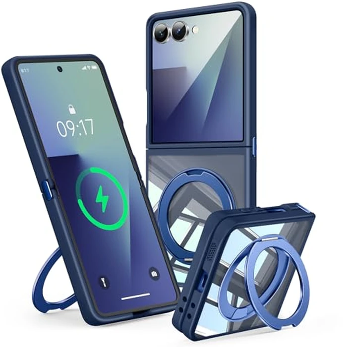 360 degrees Magnetic Stand Case for Galaxy Z Flip 7 【Fit for MagSafe & Pixelsnap】 Cover with Ring Holder 【Shockproof Protective】 Cell Phone Samsung Galaxy Z Flip 7 Case - Blue by WASTROYAL - Used - Like New condition - US$14.76