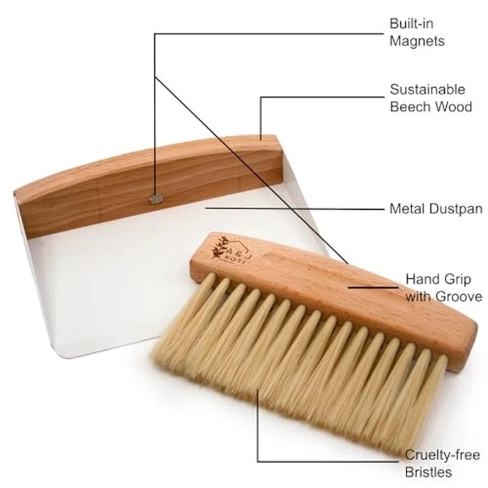 A&J Koti Table Crumb Sweeper - Small Mini Metal Dustpan and Hand Brush Combo Set - Wood Crumber for Servers, Restaurants, Home and Kitchen - Crumb Cleaning Set by Generic - Image 4