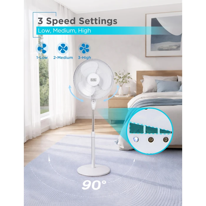 BLACK+DECKER 16" Stand Fan with Remote (White), 16 in. Fan, White by BLACK+DECKER - Image 4