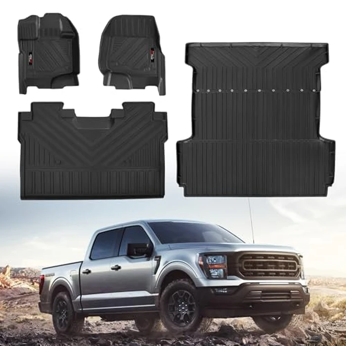 Jdeymat Custom for 2015-2025 2026 Ford F-150 Floor Mats and Trunk Bed Mat 5.5' Ft Short Bed Liner Full Set All Weather TPE Rubber for Ford F150 Accessories (Floor Mats+Truck Bed Mat) by Jdeymat - Image 1