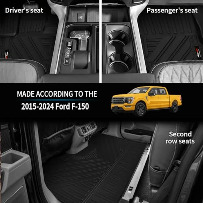 Jdeymat Custom for 2015-2025 2026 Ford F-150 Floor Mats and Trunk Bed Mat 5.5' Ft Short Bed Liner Full Set All Weather TPE Rubber for Ford F150 Accessories (Floor Mats+Truck Bed Mat) by Jdeymat - Image 2