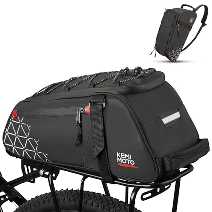 KEMIMOTO Rear Bike Rack Bag - 8L PVC Water Resistant Ebike Bags for Bicycle Rear Rack, Bicycle Trunk Pannier for Commuter Travel Shopping and Cycling (Black) by KEMIMOTO - Used - Very Good condition - US$22.33