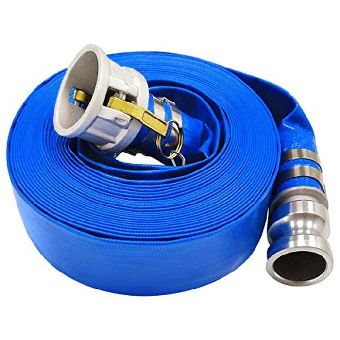 2" x 100' Blue PVC Backwash Hose for Swimming Pools, Heavy Duty Discharge Hose Reinforced Pool Drain Hose with Aluminum Camlock C and E Fittings by Eastrans - Image 1