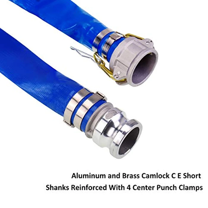 2" x 100' Blue PVC Backwash Hose for Swimming Pools, Heavy Duty Discharge Hose Reinforced Pool Drain Hose with Aluminum Camlock C and E Fittings by Eastrans - Image 2