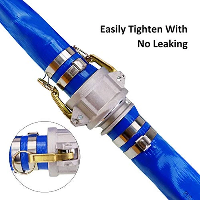 2" x 100' Blue PVC Backwash Hose for Swimming Pools, Heavy Duty Discharge Hose Reinforced Pool Drain Hose with Aluminum Camlock C and E Fittings by Eastrans - Image 3